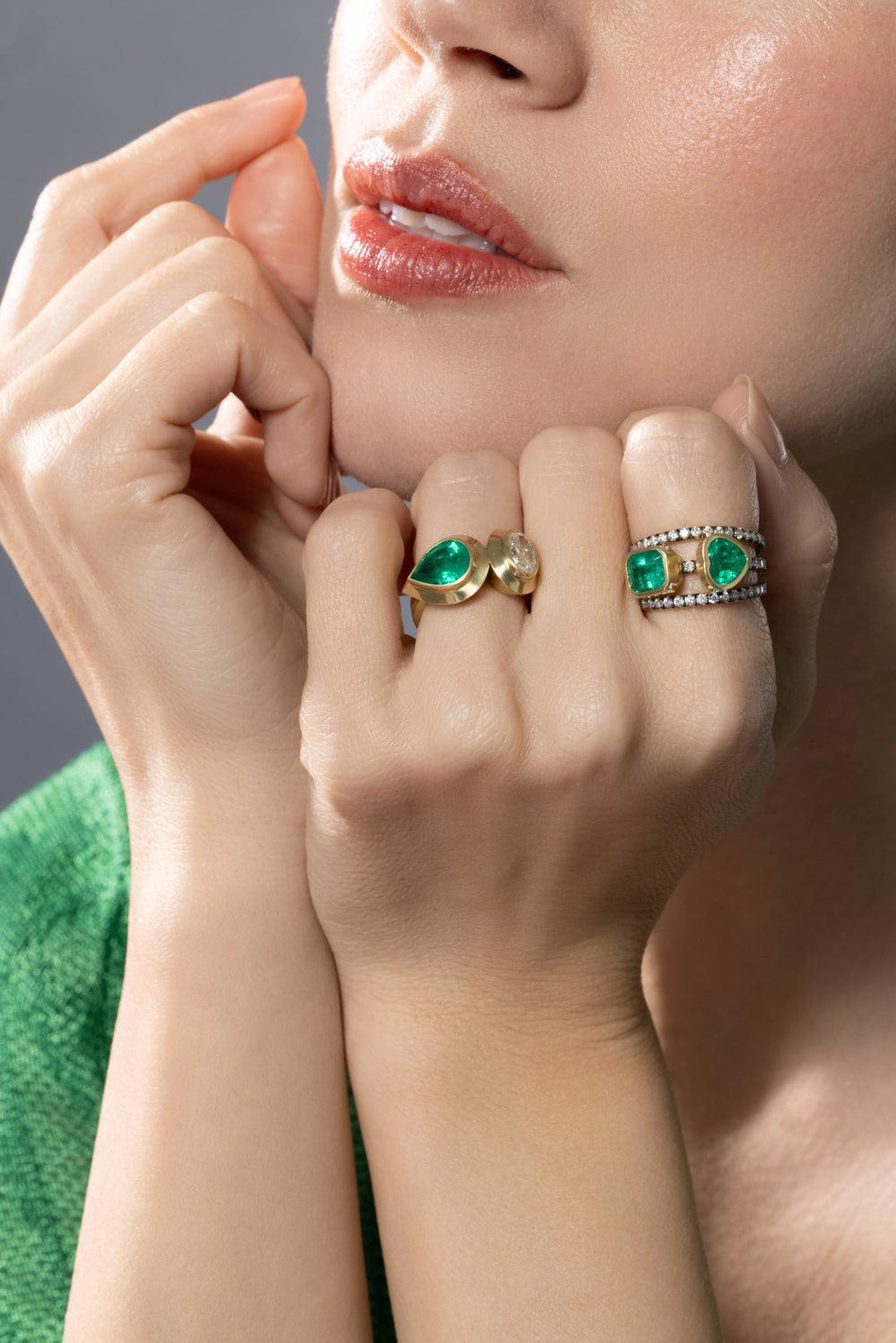 Diamond Emerald Oval Pear Ring-YELLOW GOLD-5.25-JEWELRYFINE JEWELRING-SYLVA & CIE