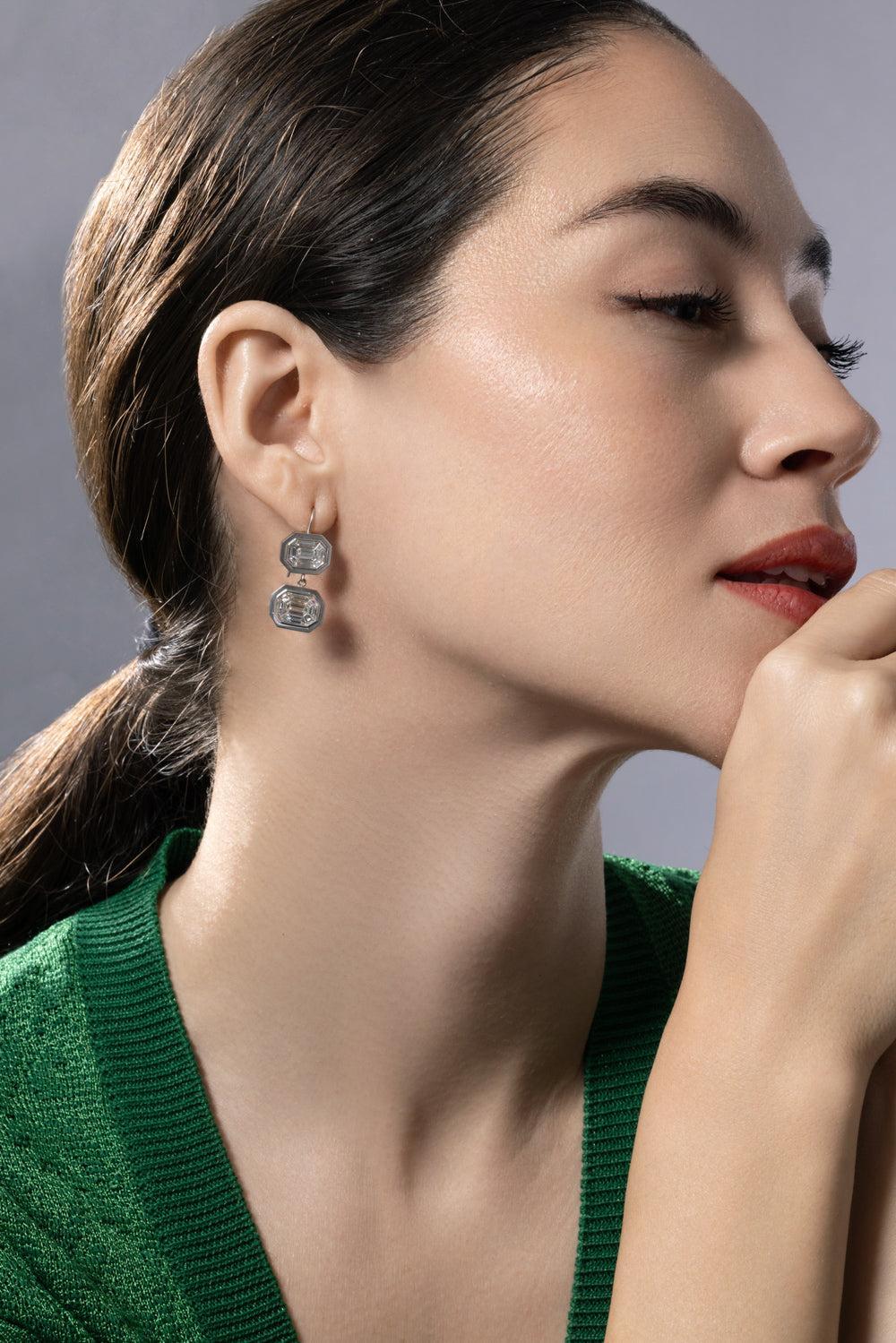 Diamond Mosaic Drop Earrings-WHITE GOLD-JEWELRYFINE JEWELEARRING-SYLVA & CIE