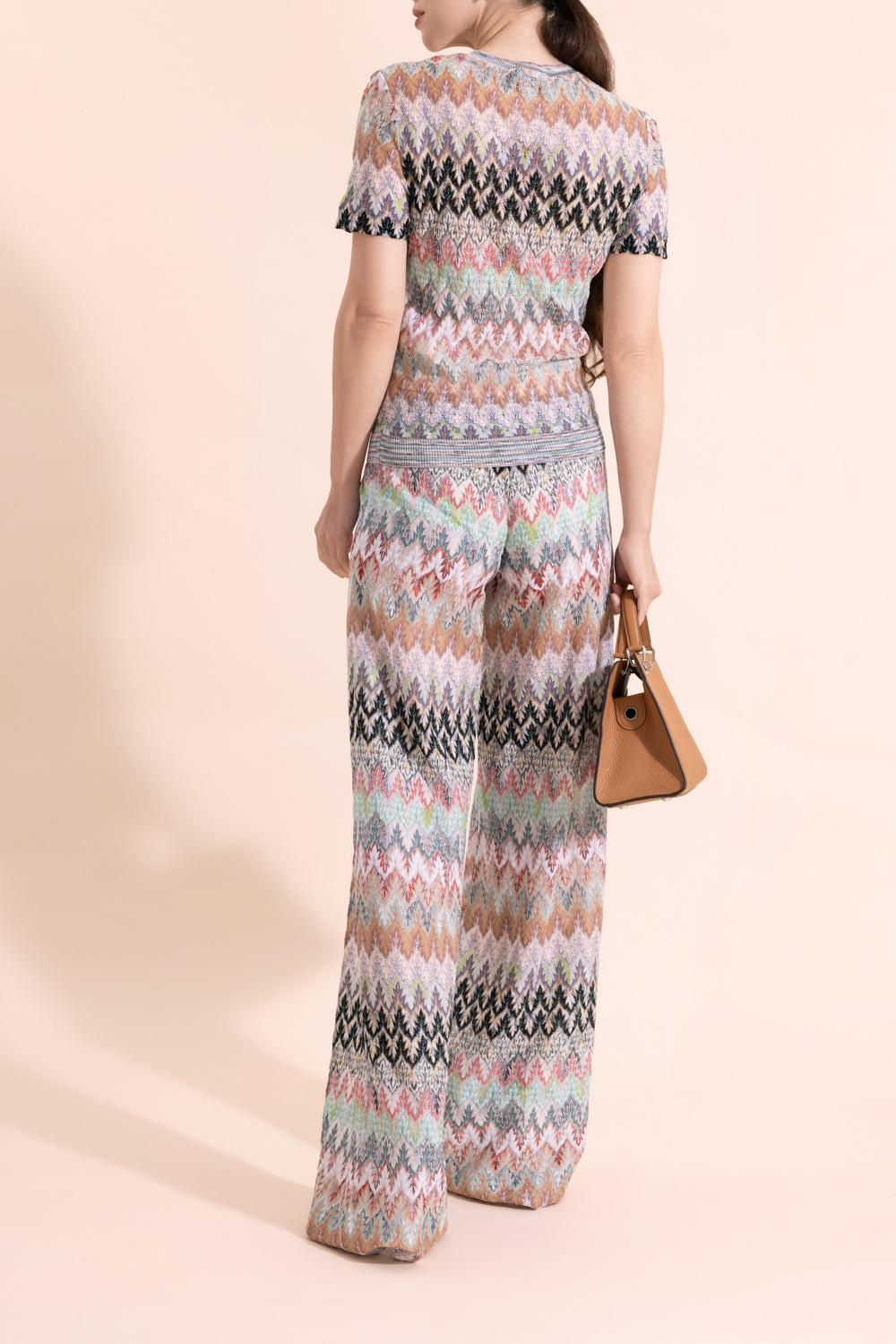 Short Sleeve Crew Neck Top - White Pink Blue-MULTI-38-CLOTHINGTOPKNITS-MISSONI