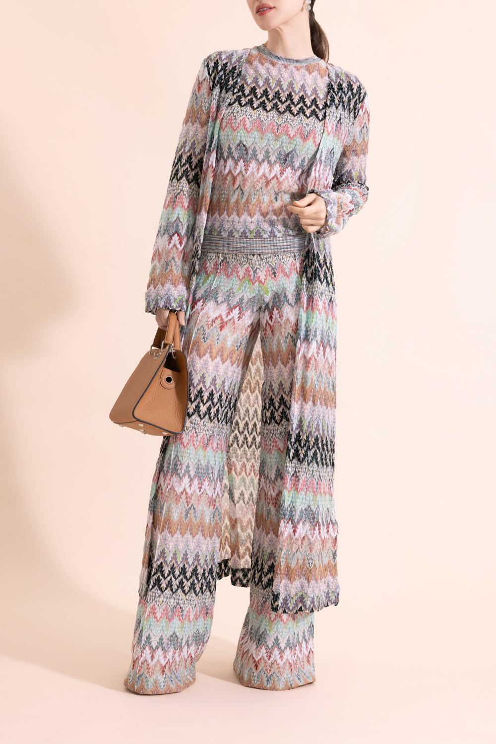 Wide Leg Knit Trousers - White Pink Blue-MULTI-38-CLOTHINGPANTWIDE LEG-MISSONI
