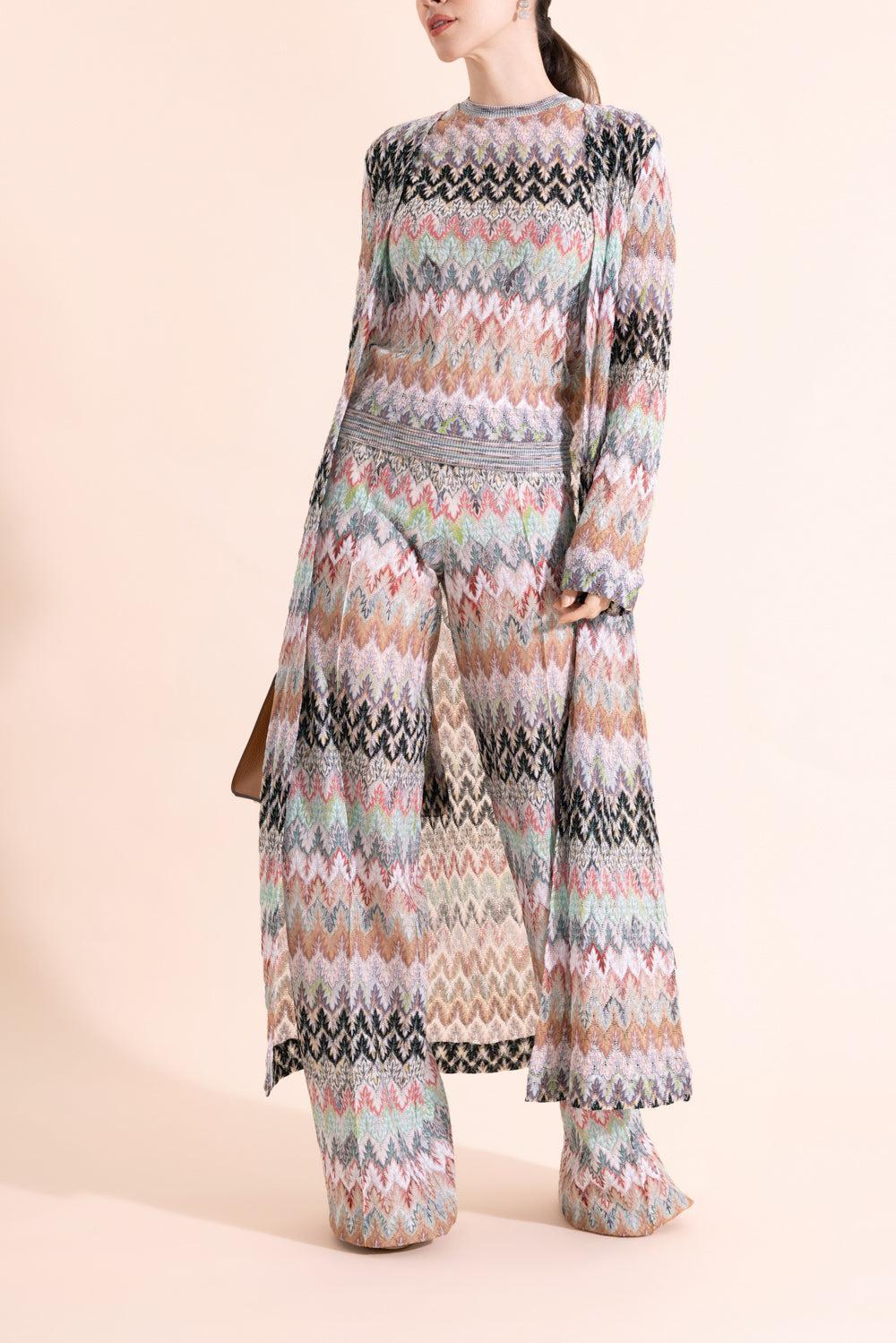 Long Knit Cardigan - White Pink Blue-MULTI-38-CLOTHINGTOPCARDIGAN-MISSONI
