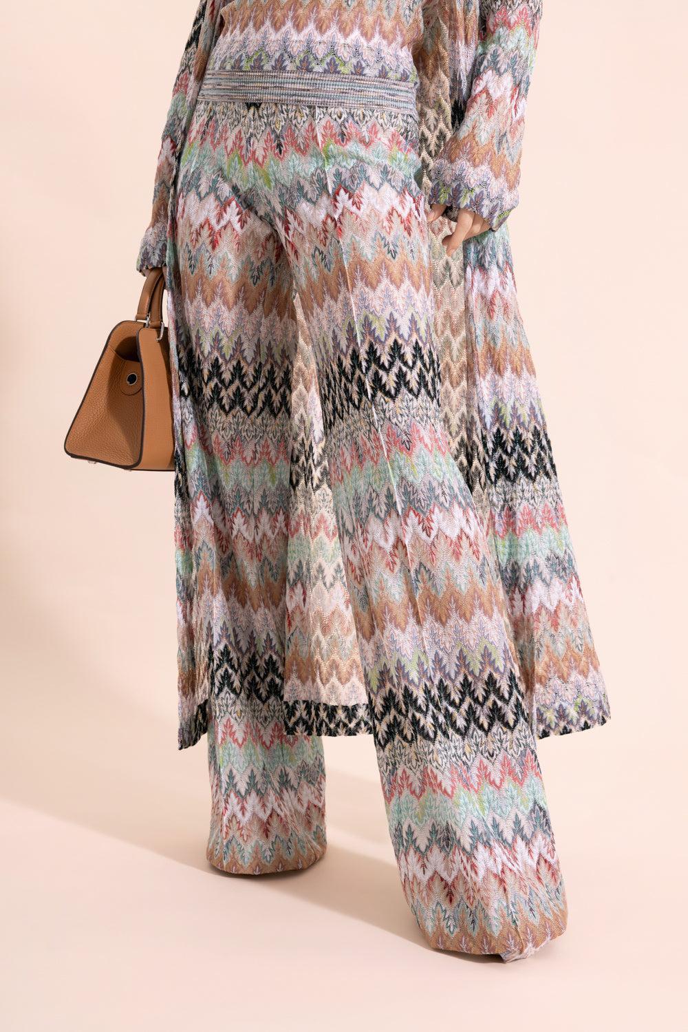 Wide Leg Knit Trousers - White Pink Blue-MULTI-38-CLOTHINGPANTWIDE LEG-MISSONI