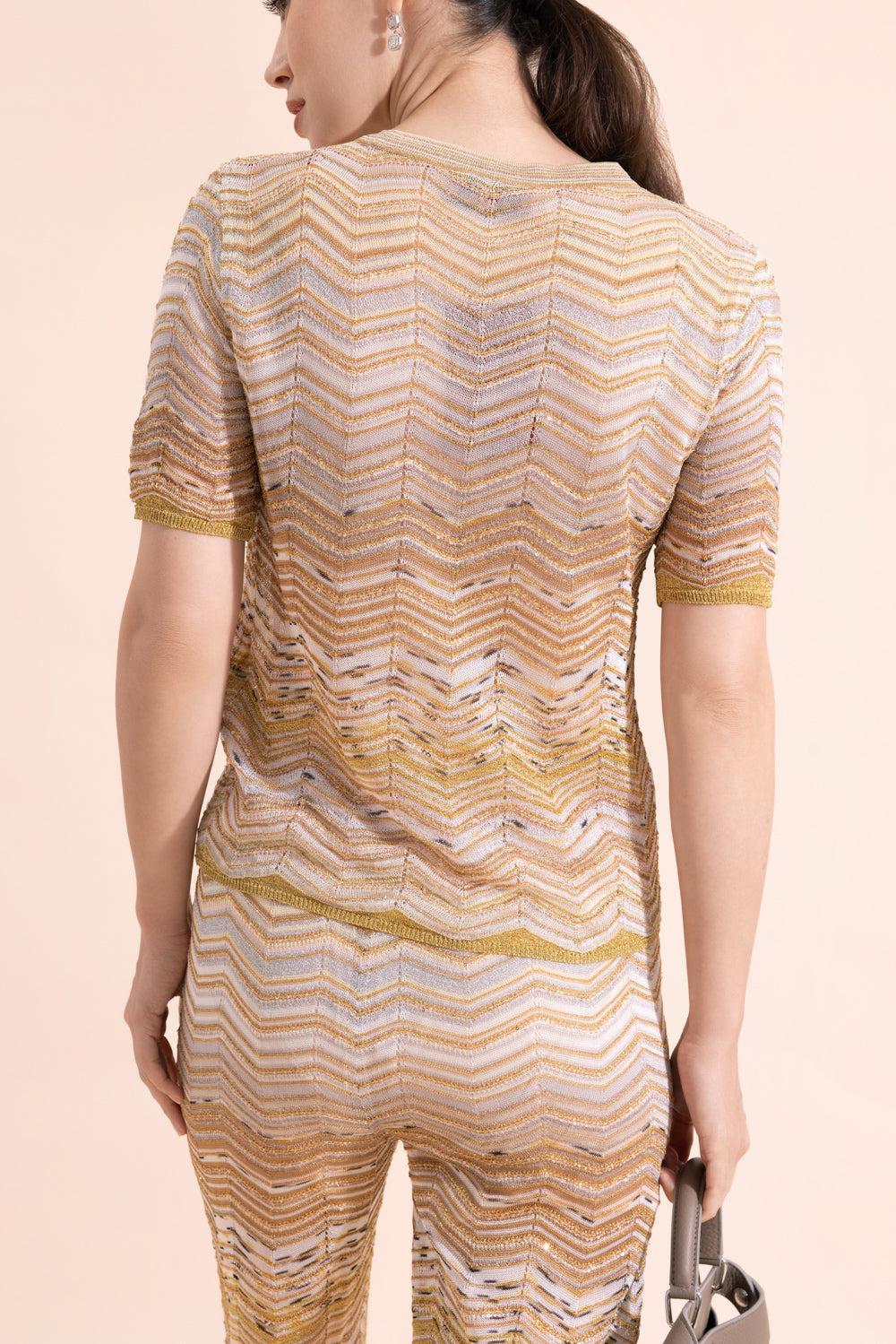 Short Sleeve Crew Neck Top - Gold-MULTI-38-CLOTHINGTOPKNITS-MISSONI