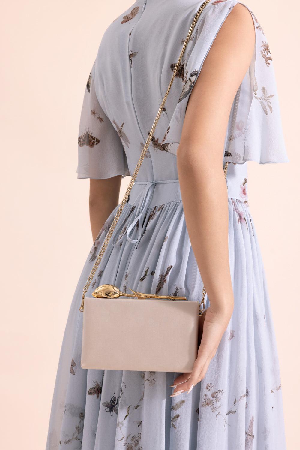 Bloom Clutch - Champagne Satin-CHAMPAGNE-HANDBAGCLUTCHES-ERDEM
