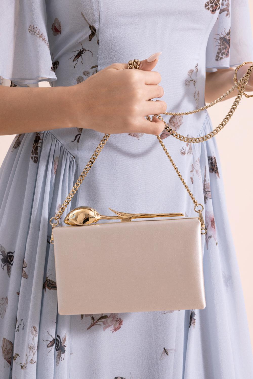 Bloom Clutch - Champagne Satin-CHAMPAGNE-HANDBAGCLUTCHES-ERDEM