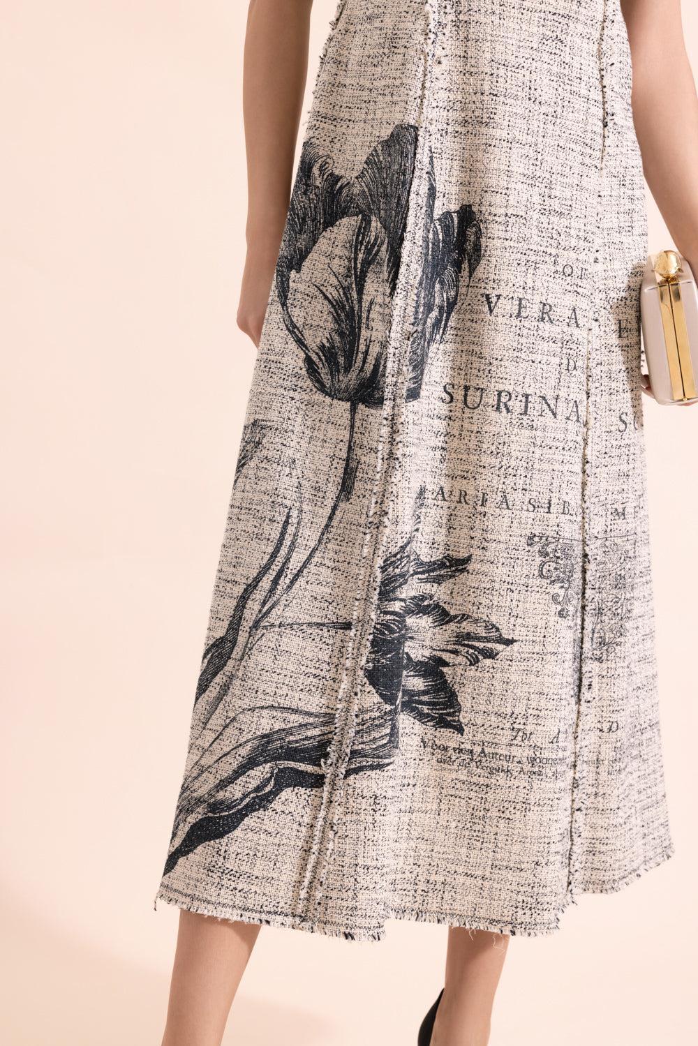 Floral Print Tweed Sleeveless Midi Dress-BOTANALA-4-CLOTHINGDRESSCOCKTAIL-ERDEM