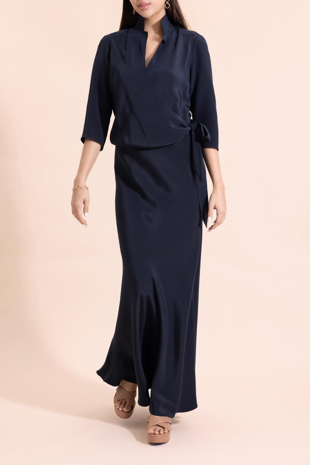 Blouse Maxi Dress - Navy-BLUE-P-CLOTHINGDRESSGOWN-PETER COHEN