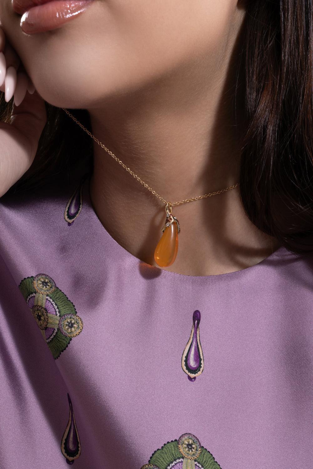 Fire Opal Drop Necklace-YELLOW GOLD-18-JEWELRYFINE JEWELNECKLACE O-EDINA KISS