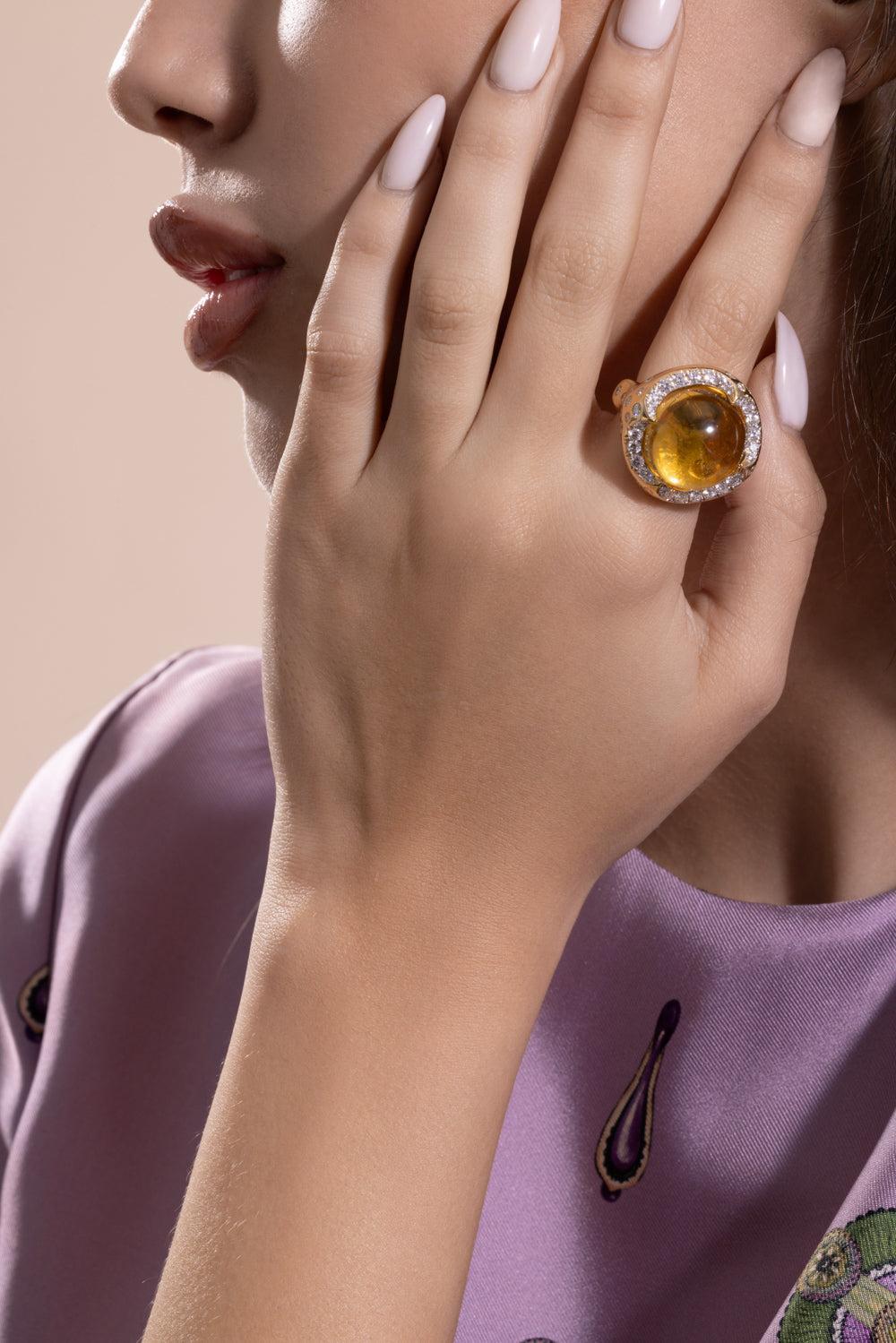 Citrine Diamond Molten Ring-YELLOW GOLD-7-JEWELRYFINE JEWELRING-EDINA KISS