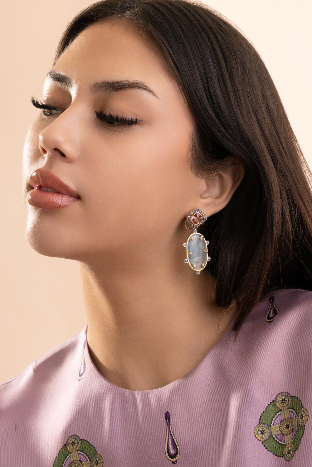 Pink Tourmaline Opal Drop Earrings-YELLOW GOLD-JEWELRYFINE JEWELEARRING-EDINA KISS