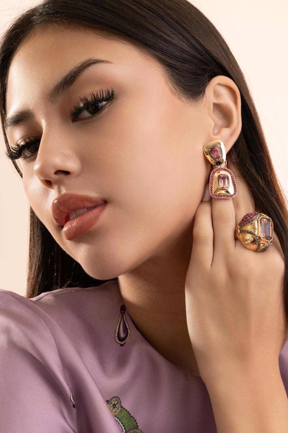 Pink Tourmaline Drop Earrings-YELLOW GOLD-JEWELRYFINE JEWELEARRING-EDINA KISS