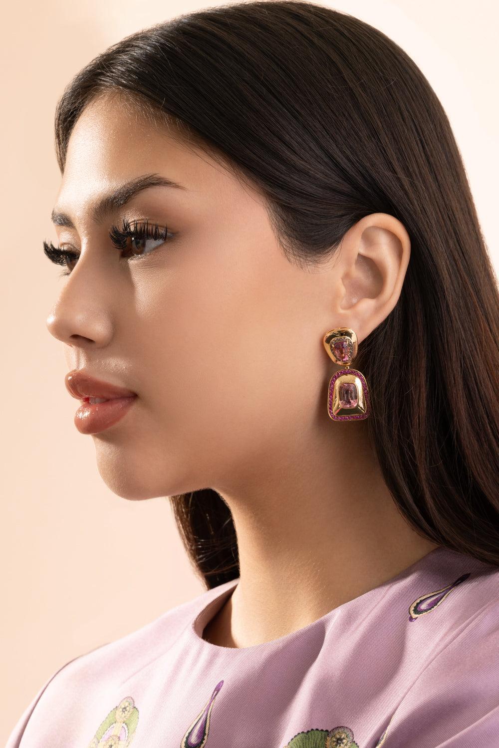 Pink Tourmaline Drop Earrings-YELLOW GOLD-JEWELRYFINE JEWELEARRING-EDINA KISS