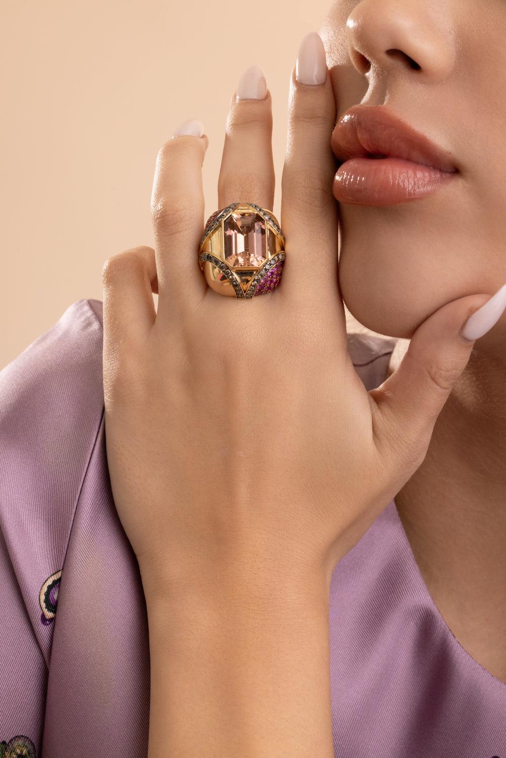 Pink Tourmaline Pink Sapphire Gemstone Ring-YELLOW GOLD-7-JEWELRYFINE JEWELRING-EDINA KISS
