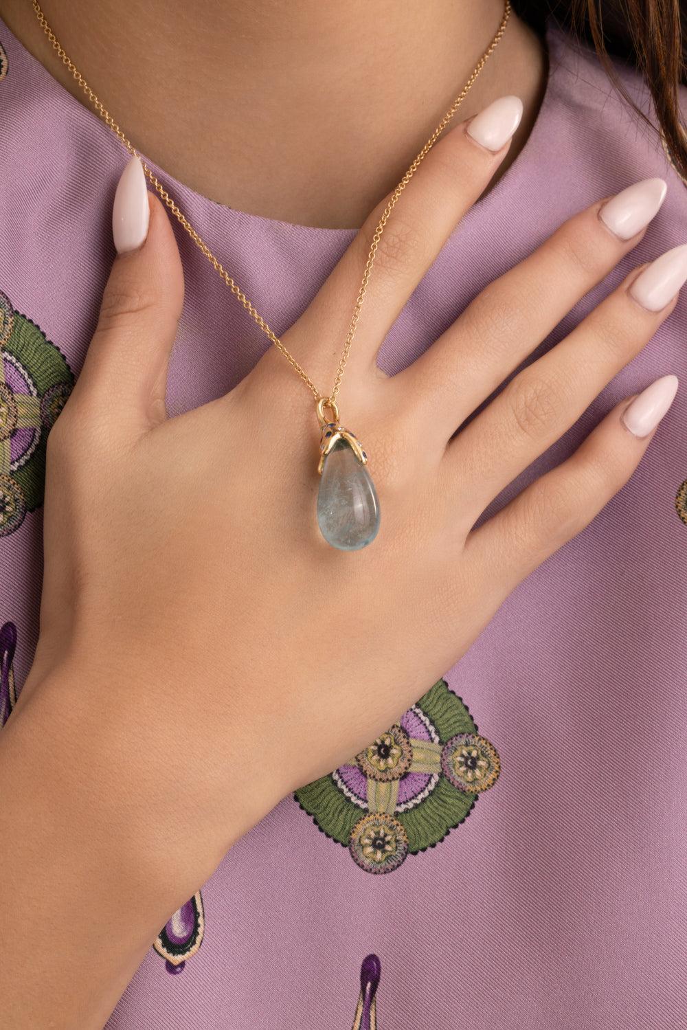 Aquamarine Drop Necklace-YELLOW GOLD-18-JEWELRYFINE JEWELNECKLACE O-EDINA KISS