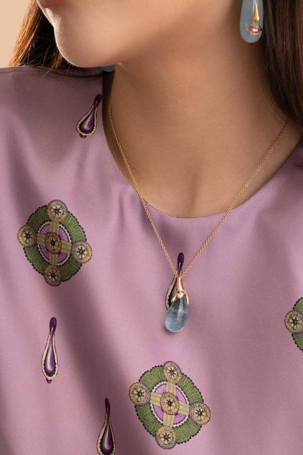 Aquamarine Drop Necklace-YELLOW GOLD-18-JEWELRYFINE JEWELNECKLACE O-EDINA KISS