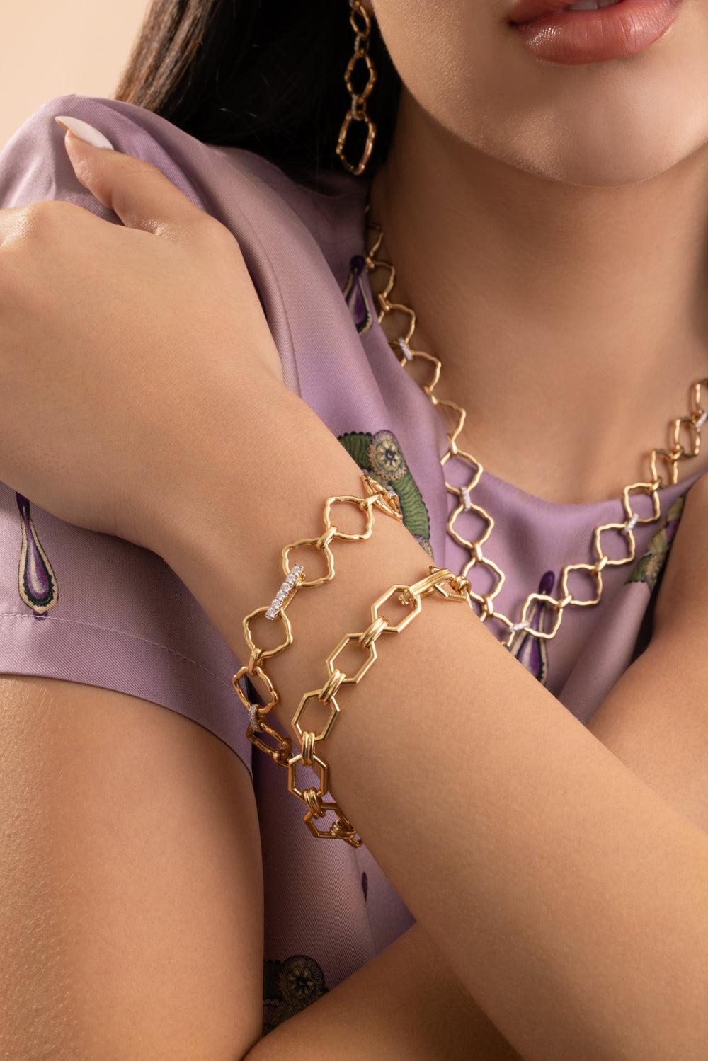 Elongated Hexagon Link Bracelet-YELLOW GOLD-7.5-JEWELRYFINE JEWELBRACELET O-EDINA KISS