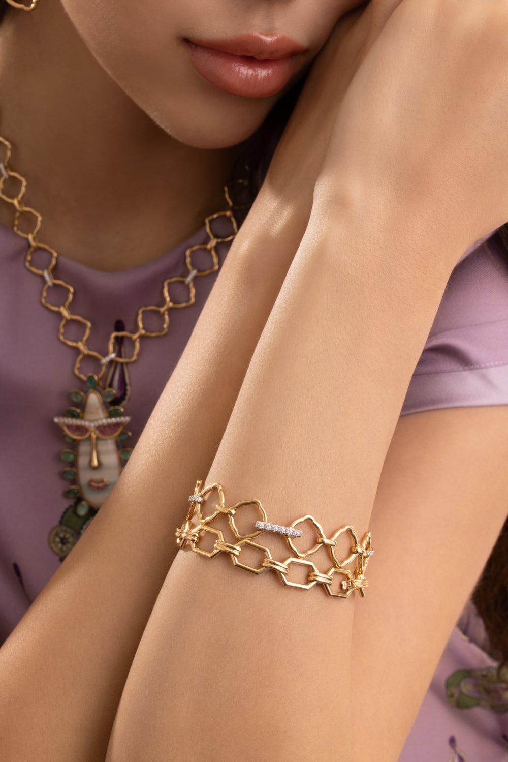 Elongated Hexagon Link Bracelet-YELLOW GOLD-7.5-JEWELRYFINE JEWELBRACELET O-EDINA KISS