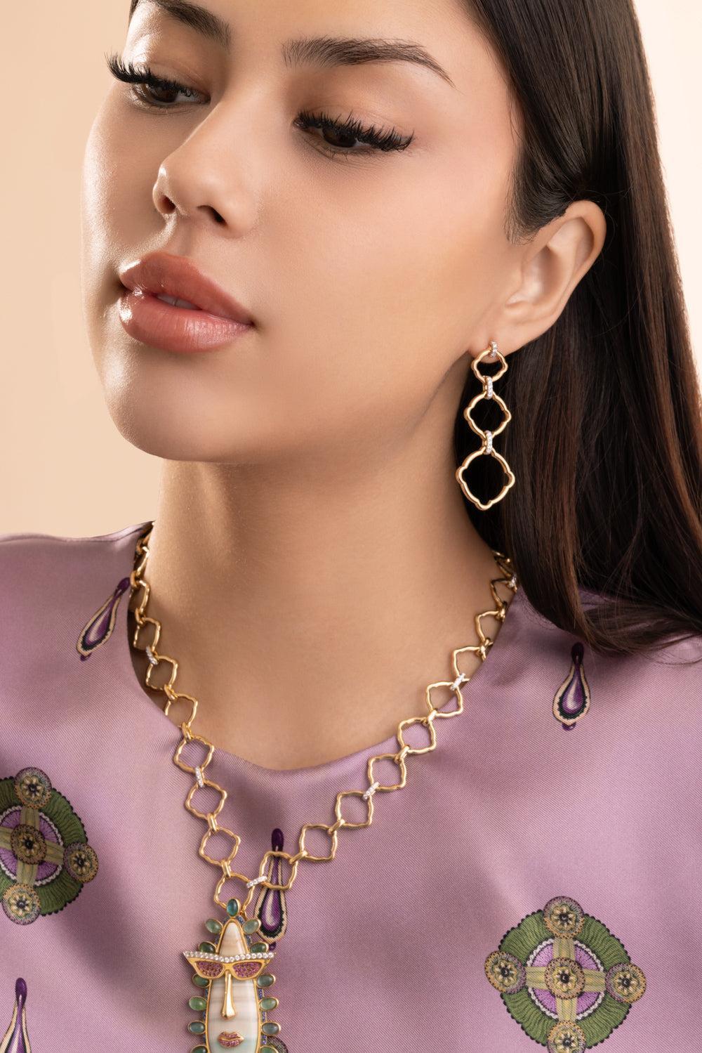 Diamond Mosaic Motif Earrings-YELLOW GOLD-JEWELRYFINE JEWELEARRING-EDINA KISS