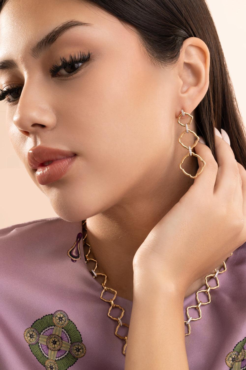 Diamond Mosaic Motif Earrings-YELLOW GOLD-JEWELRYFINE JEWELEARRING-EDINA KISS