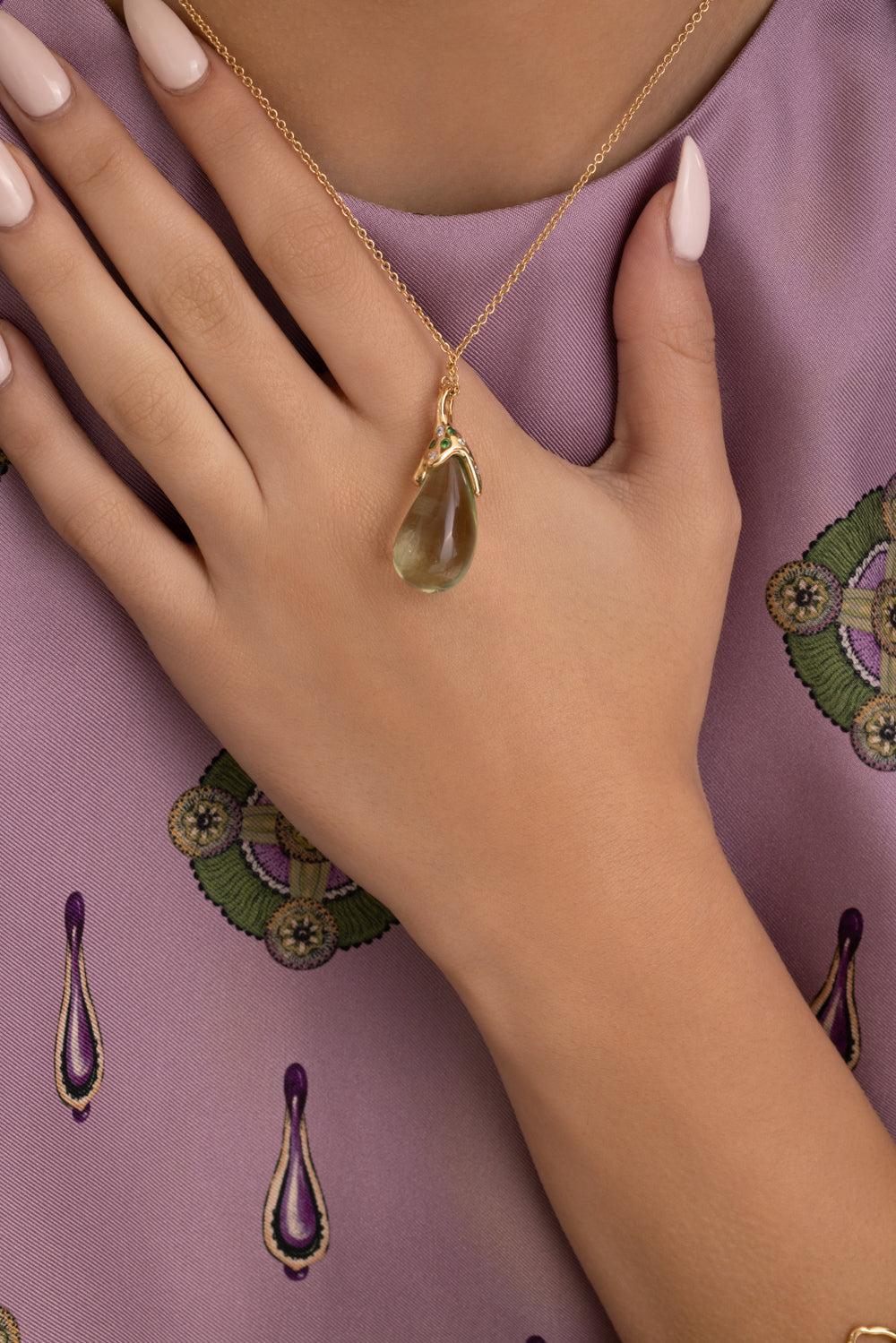 Green Quartz Drop Necklace-YELLOW GOLD-18-JEWELRYFINE JEWELNECKLACE O-EDINA KISS