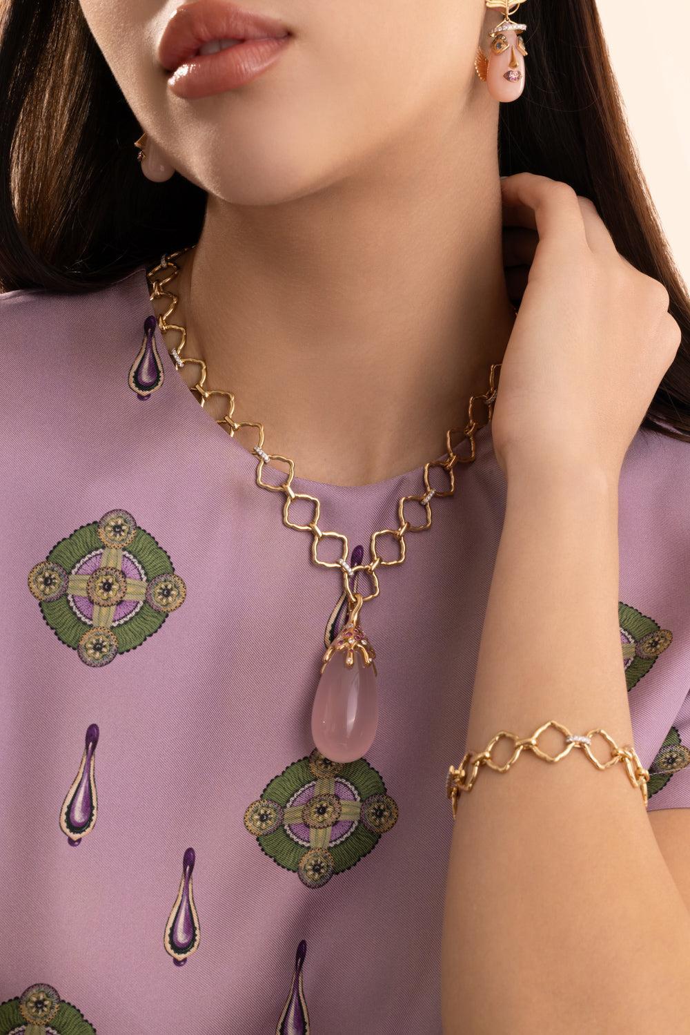 Pink Quartz Dripping Pendant-YELLOW GOLD-JEWELRYFINE JEWELPENDANT-EDINA KISS