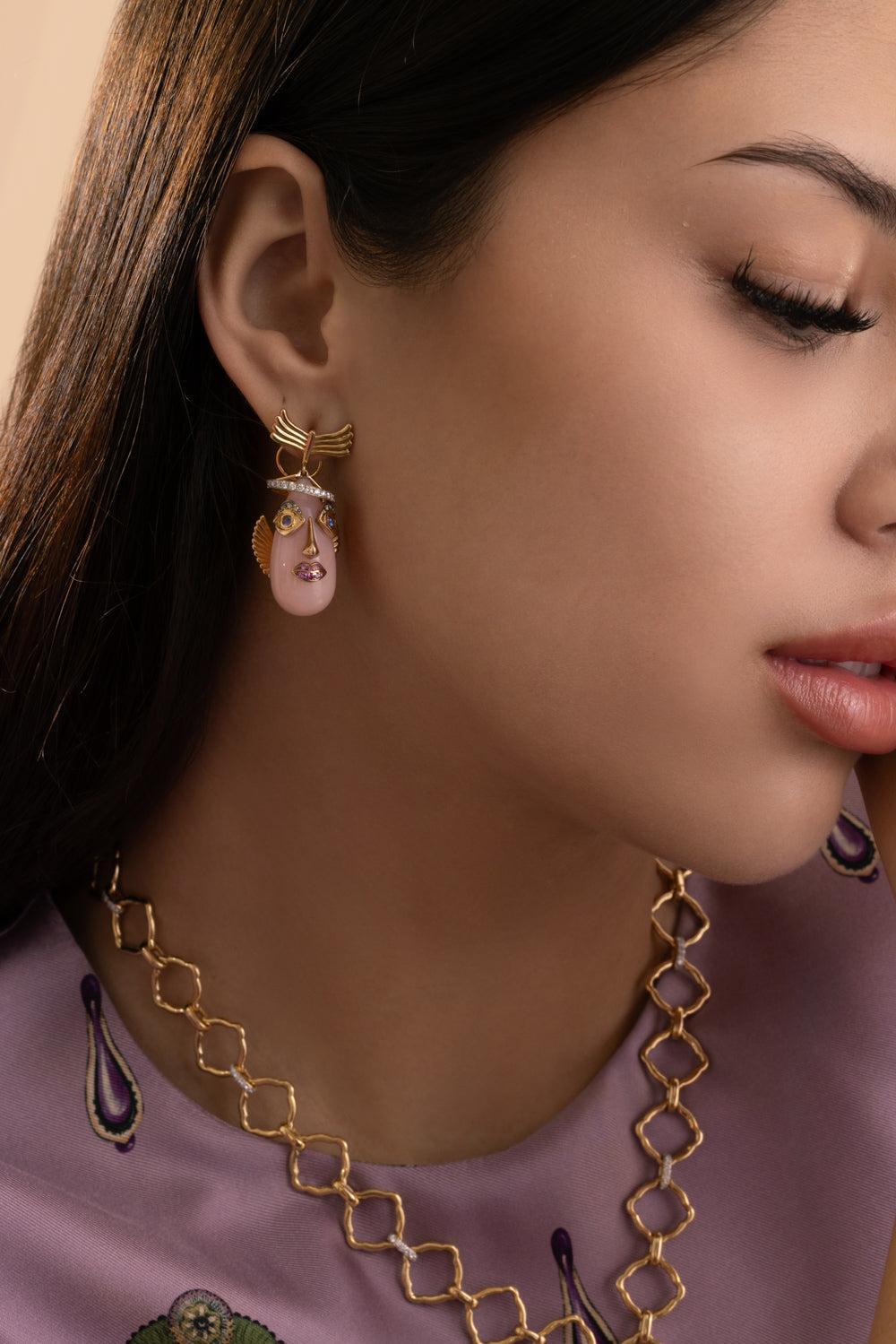 Pink Opal Angelfish Drop Earrings-YELLOW GOLD-JEWELRYFINE JEWELEARRING-EDINA KISS