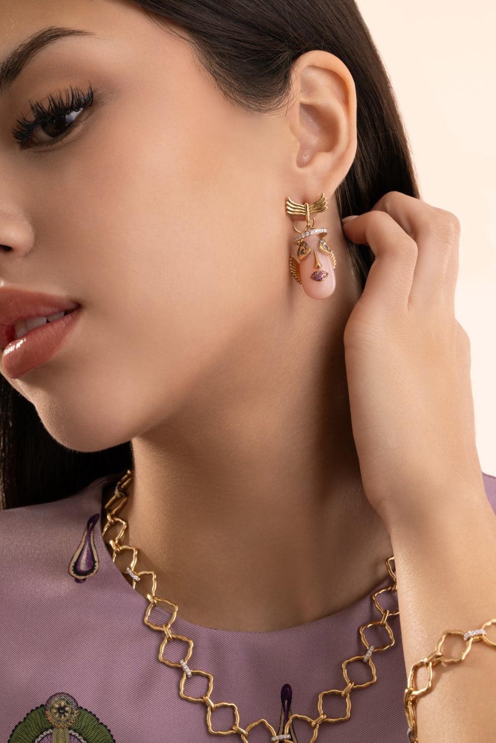 Pink Opal Angelfish Drop Earrings-YELLOW GOLD-JEWELRYFINE JEWELEARRING-EDINA KISS