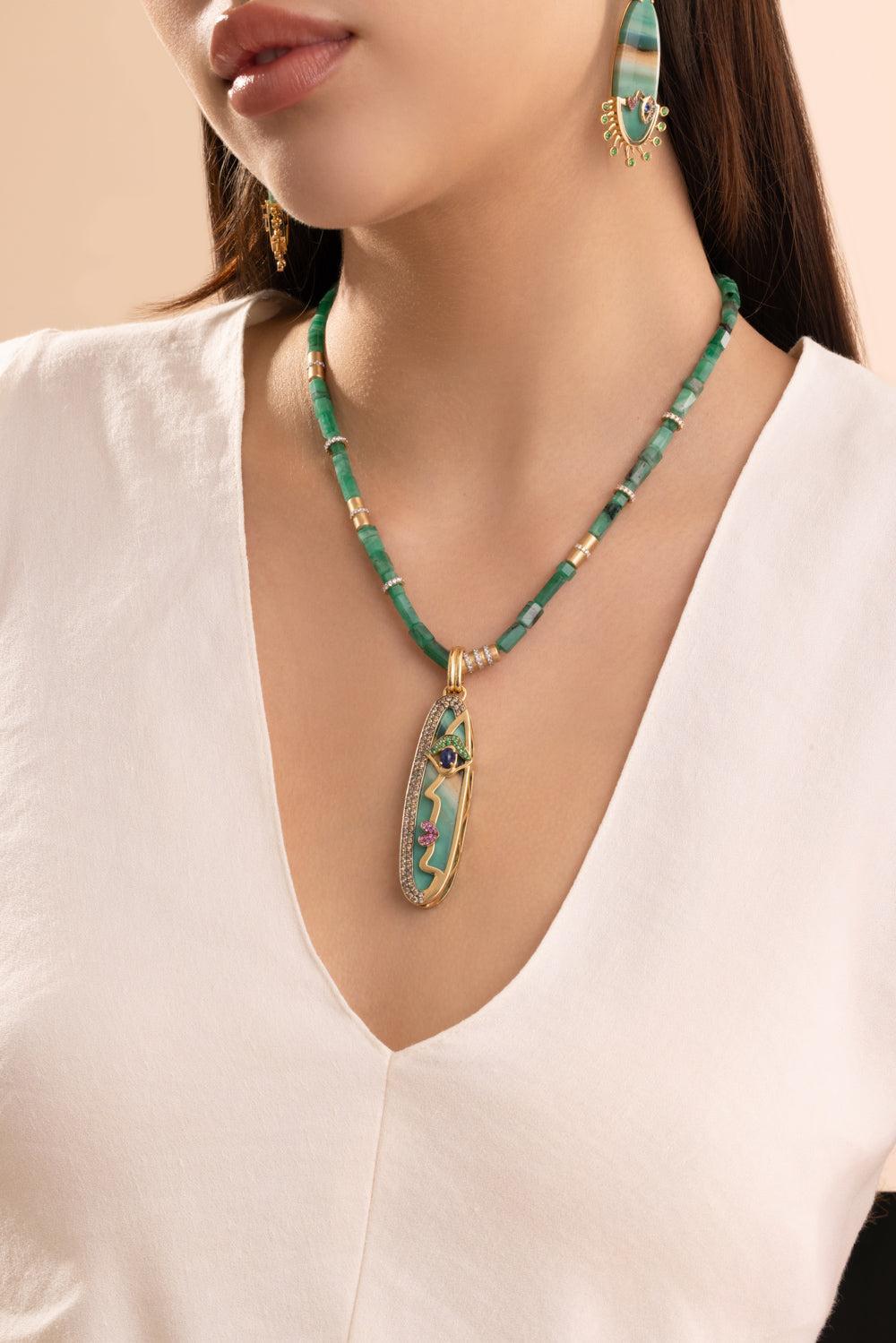 Opal Oval Half Face Pendant-YELLOW GOLD-JEWELRYFINE JEWELPENDANT-EDINA KISS