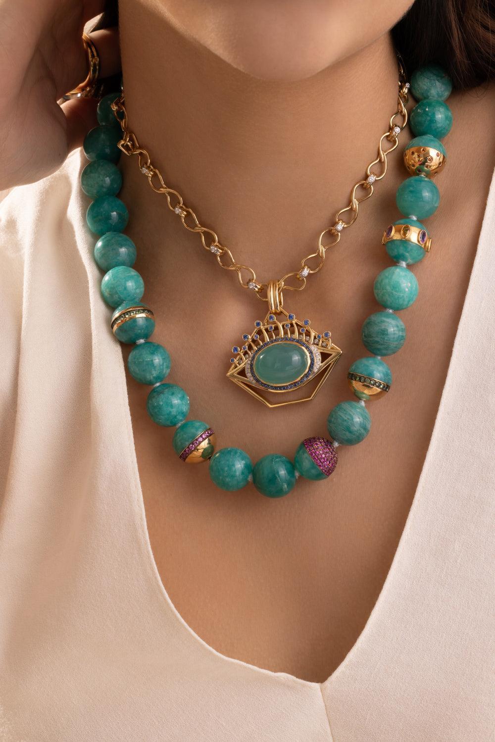 Amazonite Beaded Necklace-YELLOW GOLD-21-JEWELRYFINE JEWELNECKLACE O-EDINA KISS