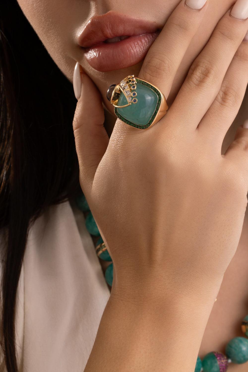 Chrysoprase Side Eye Ring-YELLOW GOLD-7-JEWELRYFINE JEWELRING-EDINA KISS