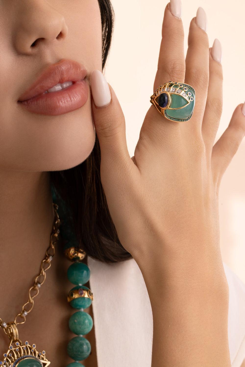 Chrysoprase Side Eye Ring-YELLOW GOLD-7-JEWELRYFINE JEWELRING-EDINA KISS