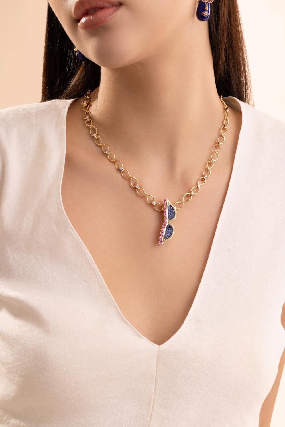 Diamond Interlocking Chain Necklace-YELLOW GOLD-18-JEWELRYFINE JEWELNECKLACE O-EDINA KISS