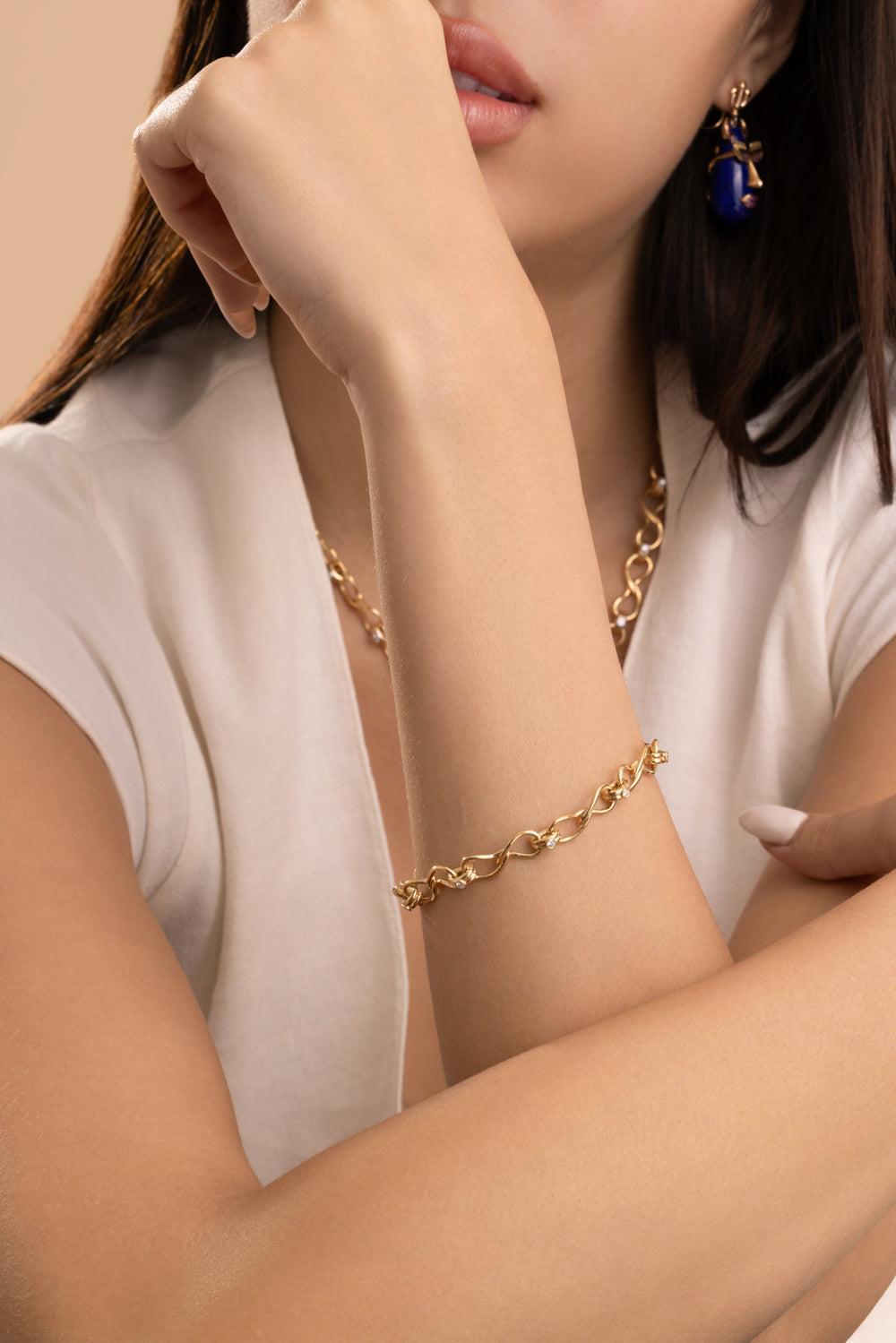 Diamond Large Double Paisley Bracelet-YELLOW GOLD-JEWELRYFINE JEWELBRACELET O-EDINA KISS