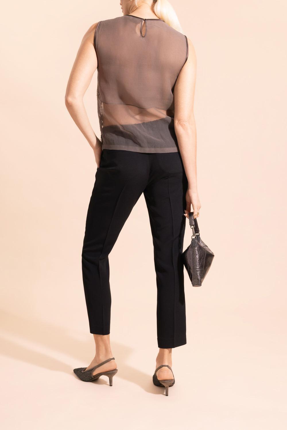 Halo Embroidered Sleeveless Blouse-BROWN-XS-CLOTHINGTOPBLOUSE-BRUNELLO CUCINELLI