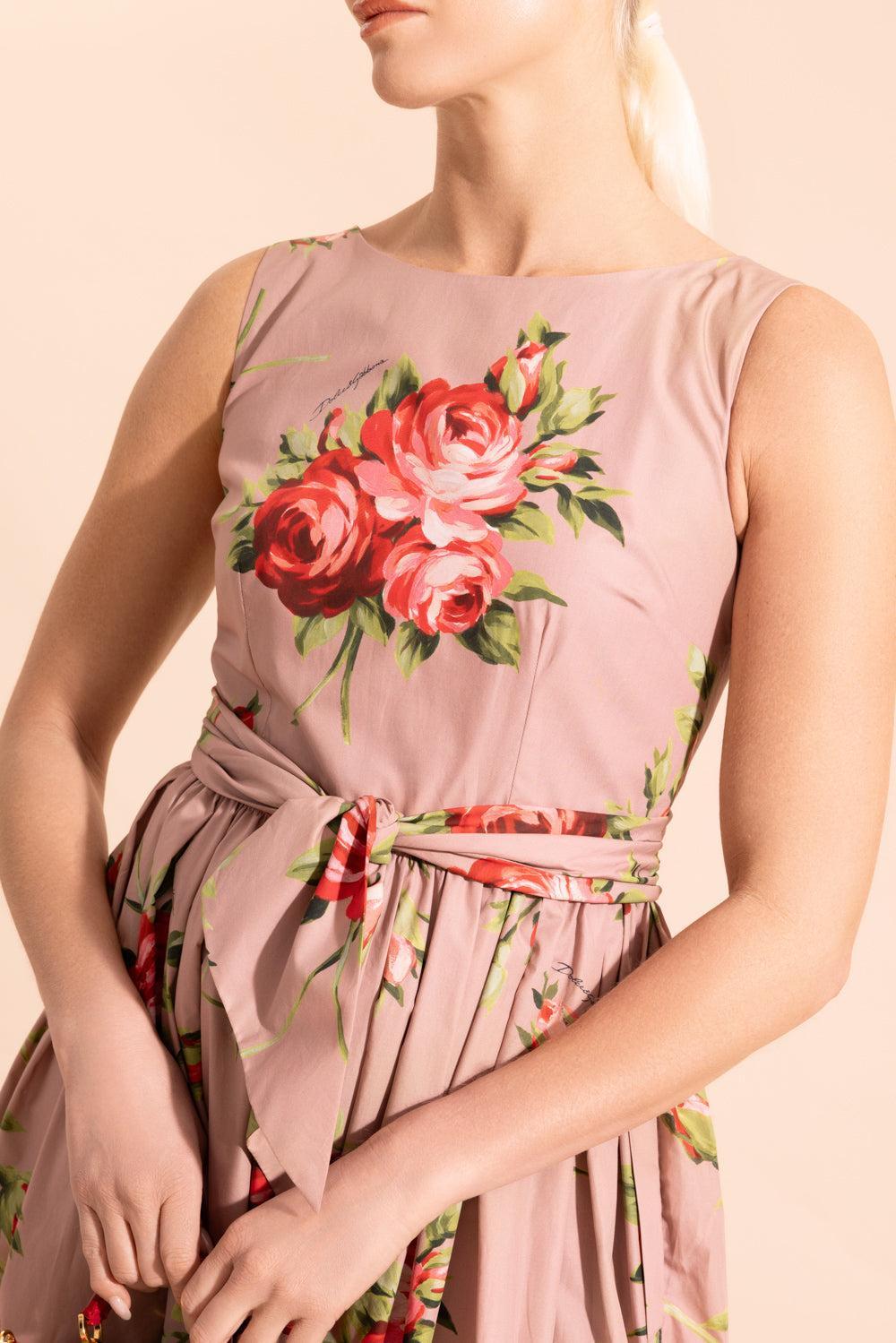 Tie Waist Floral Dress-FLORAL-40-CLOTHINGDRESSCASUAL-DOLCE & GABBANA