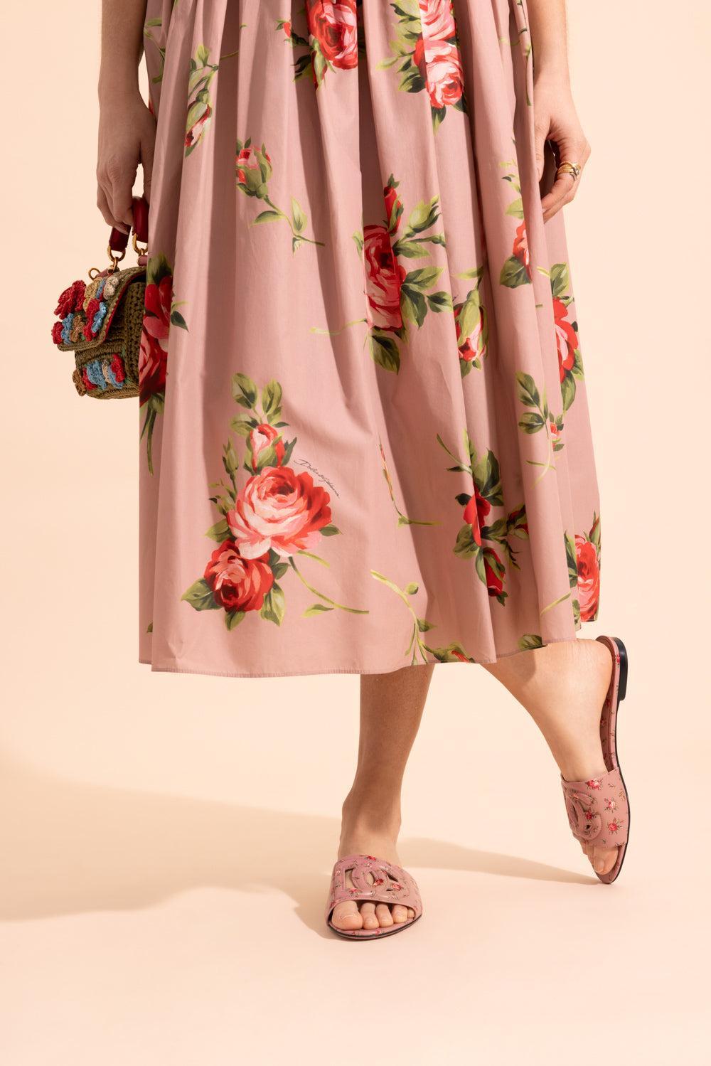 DG Logo Slide Sandal - Roselline Rosa-FLORAL-36-SHOESANDAL-DOLCE & GABBANA