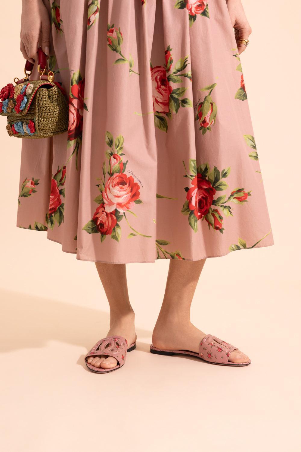 DG Logo Slide Sandal - Roselline Rosa-FLORAL-36-SHOESANDAL-DOLCE & GABBANA