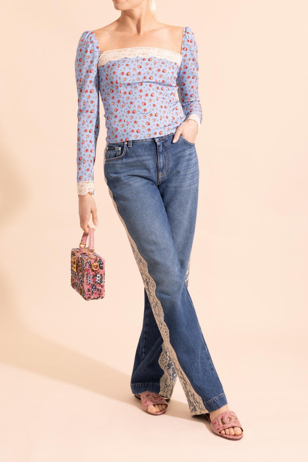 Slim Fit Floral Blouse-BLUE-38-CLOTHINGTOPBLOUSE-DOLCE & GABBANA