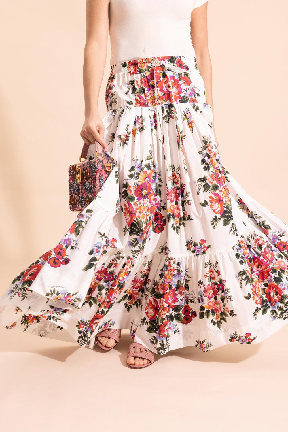 Tie Front Floral Maxi Skirt-FLORAL-40-CLOTHINGSKIRTMIDI-DOLCE & GABBANA