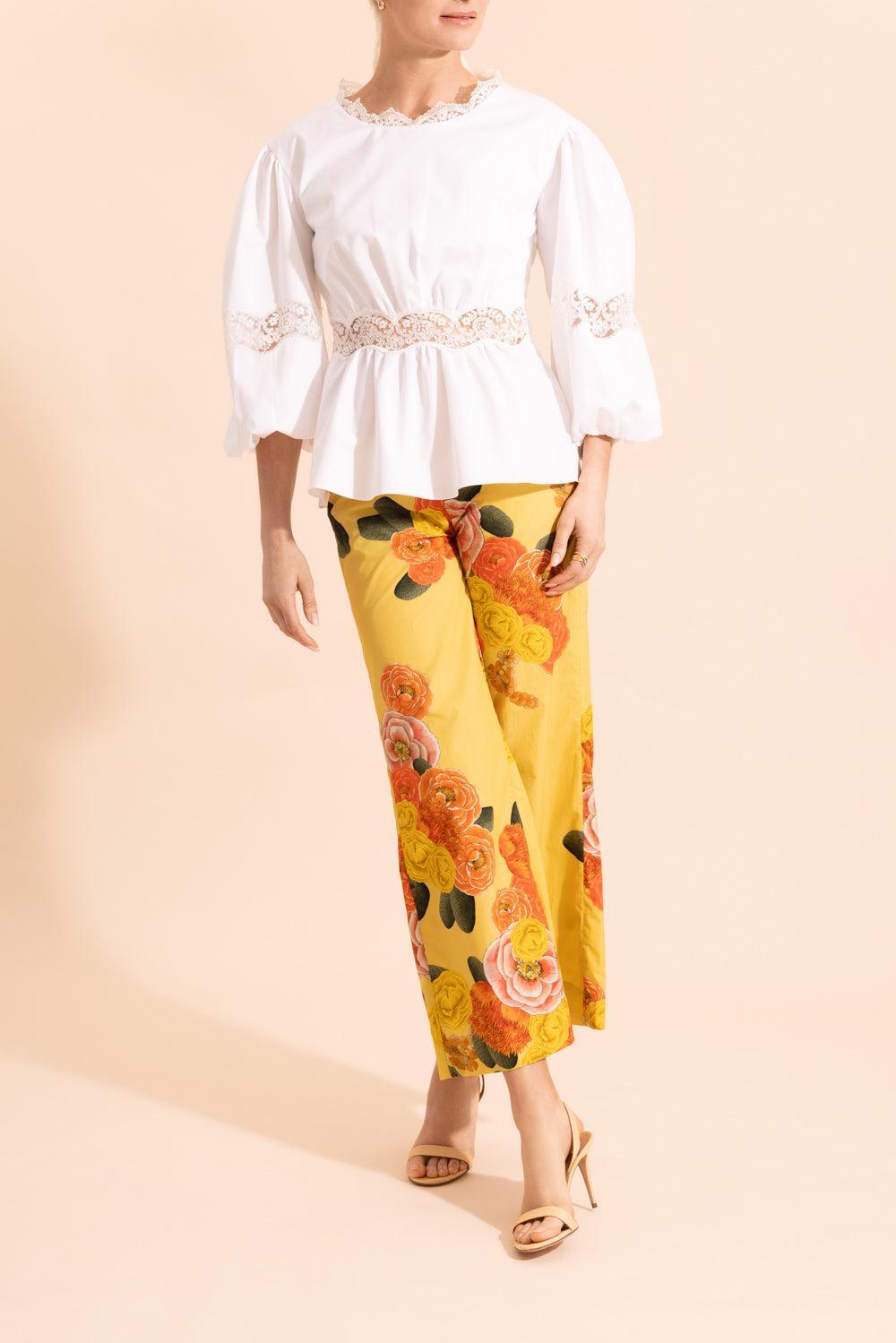 Floral Part Wide Leg Trouser-SAFRNMLT-38-CLOTHINGPANTWIDE LEG-GIAMBATTISTA VALLI