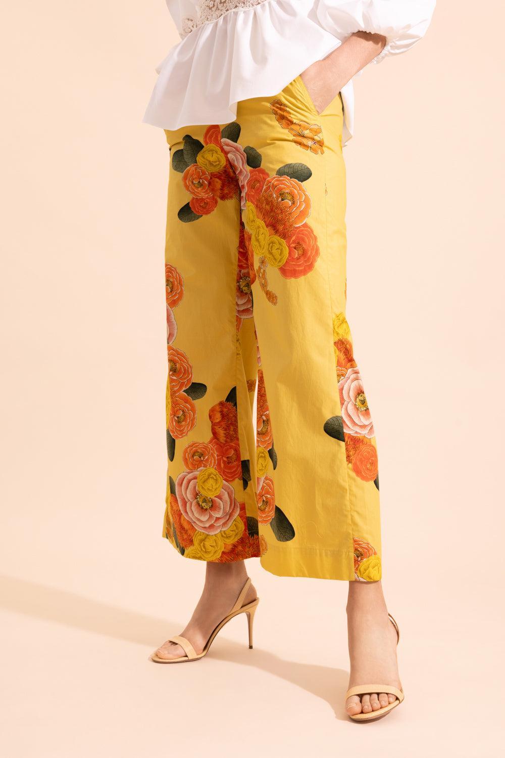Floral Part Wide Leg Trouser-SAFRNMLT-38-CLOTHINGPANTWIDE LEG-GIAMBATTISTA VALLI