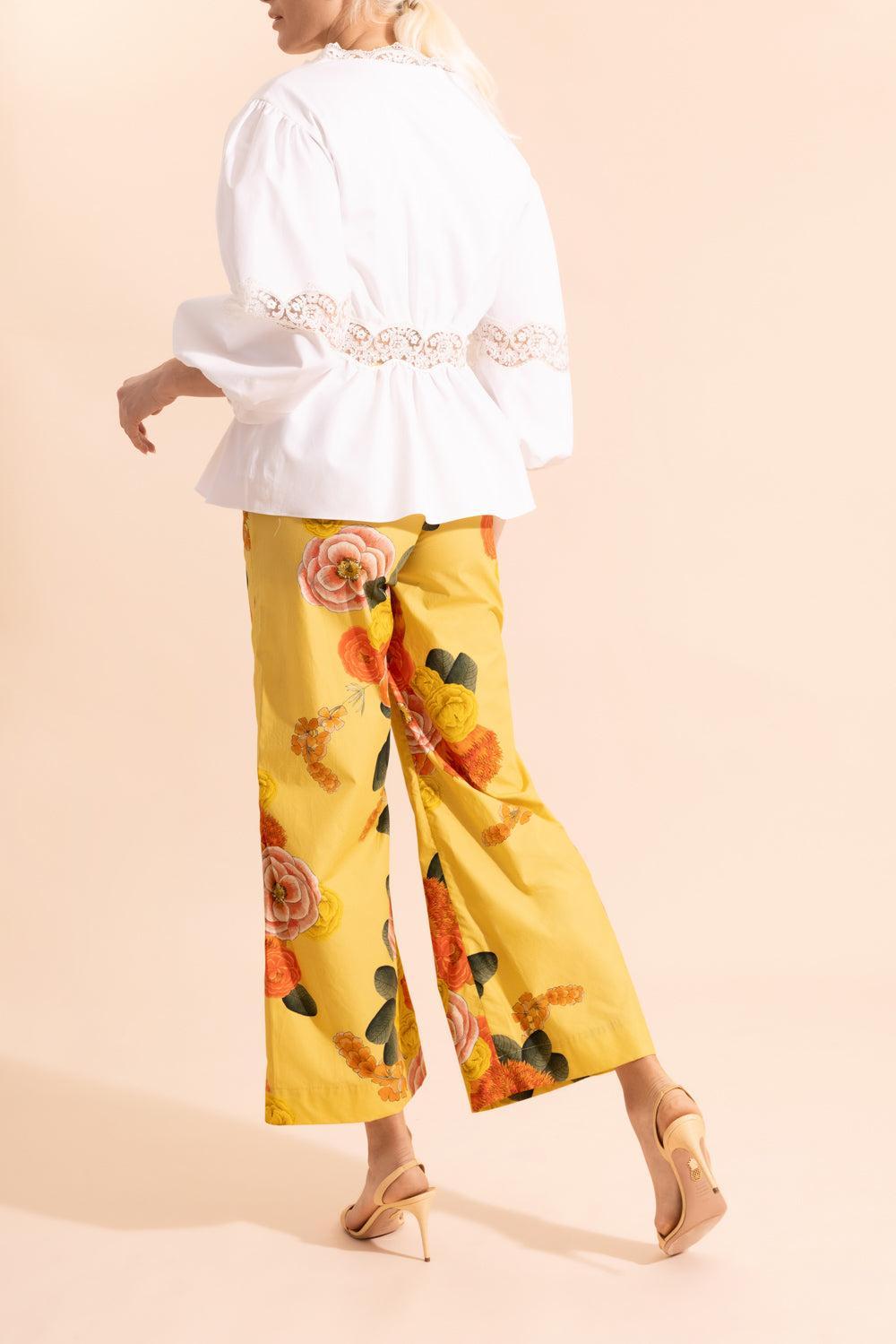 Floral Part Wide Leg Trouser-SAFRNMLT-38-CLOTHINGPANTWIDE LEG-GIAMBATTISTA VALLI