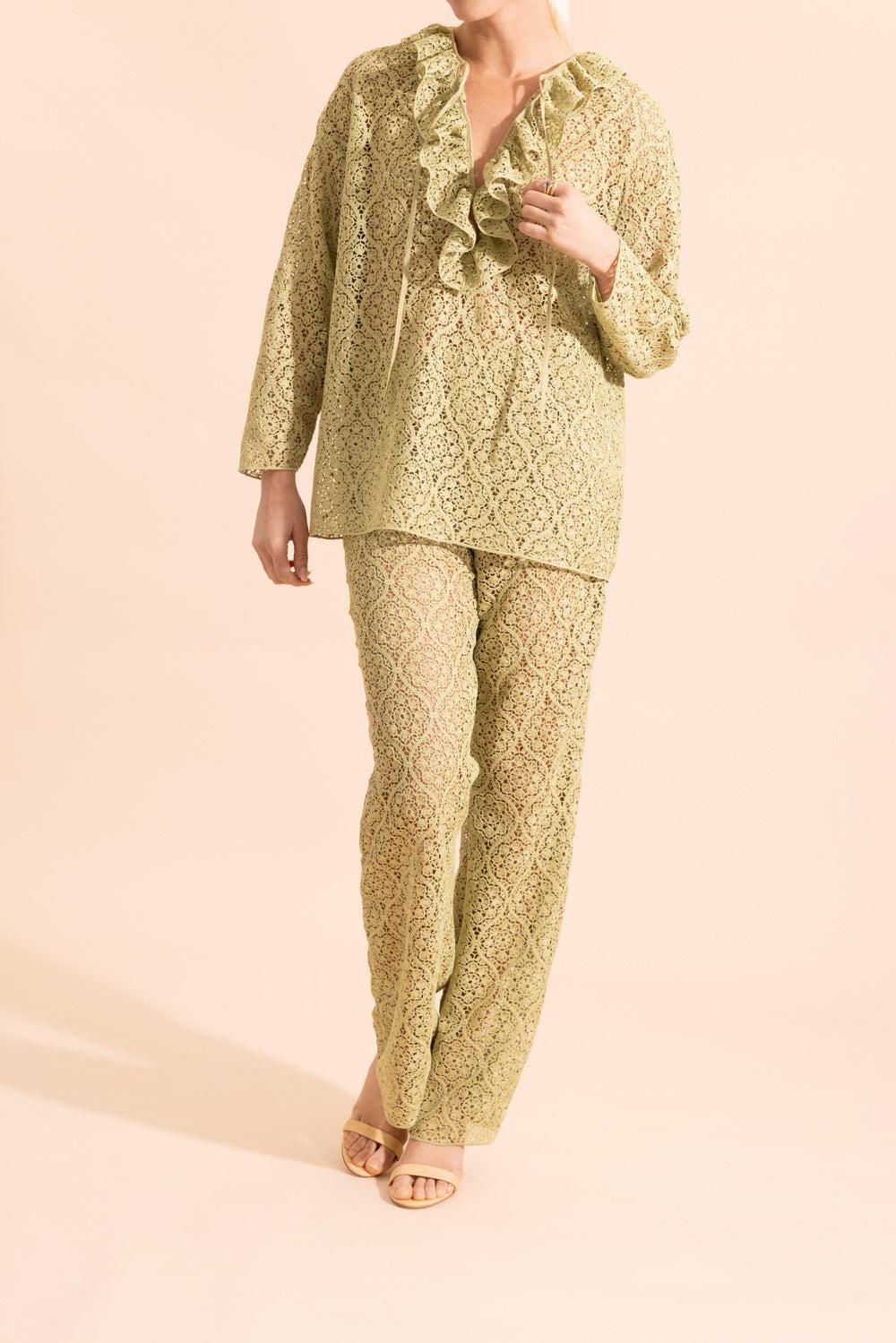 Filigree Macrame Trouser-GREEN-40-CLOTHINGPANTCASUAL-GIAMBATTISTA VALLI