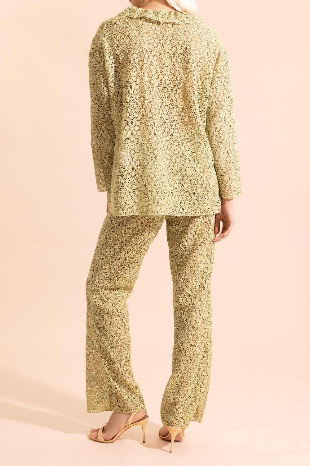 Filigree Macrame Trouser-GREEN-40-CLOTHINGPANTCASUAL-GIAMBATTISTA VALLI