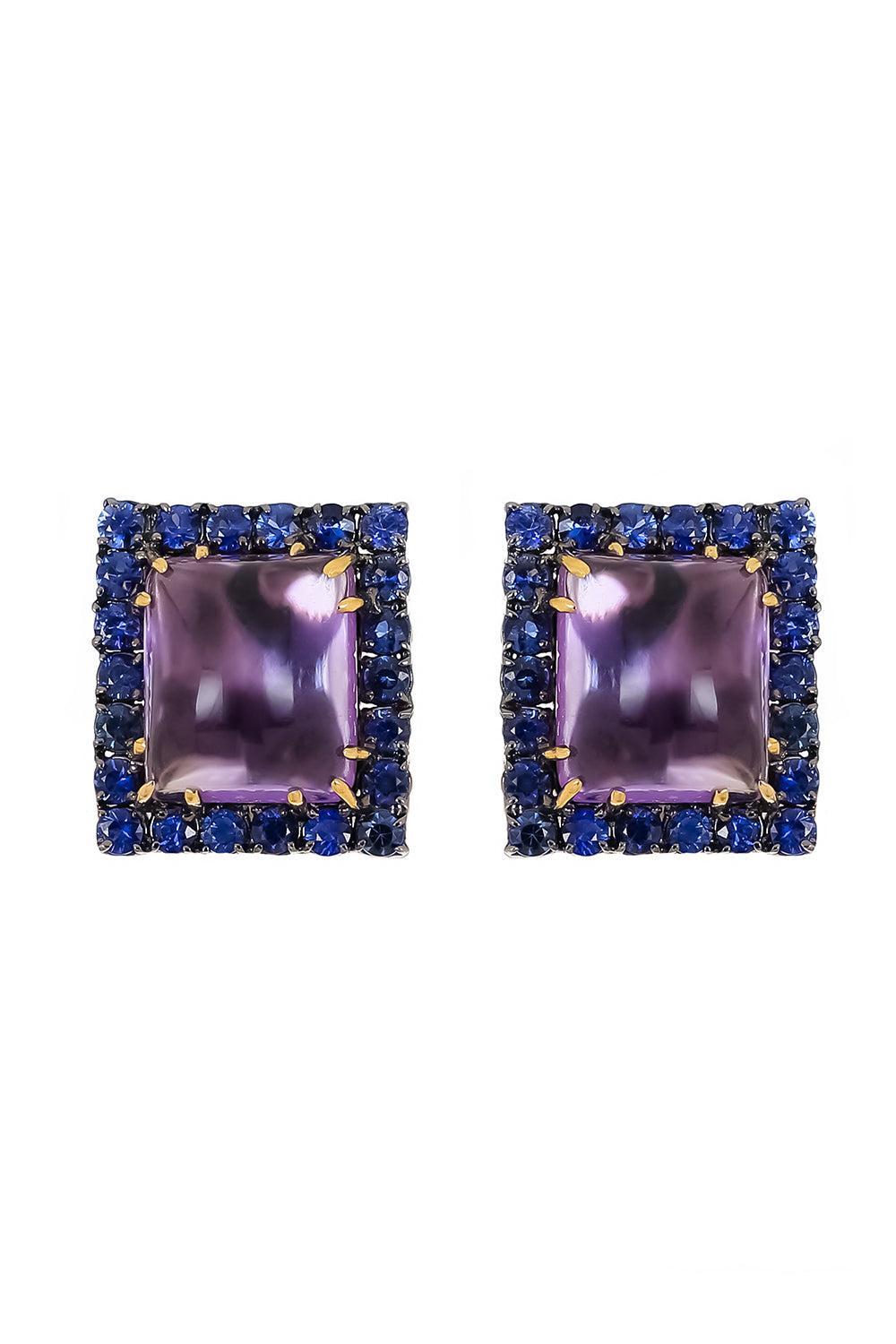 Amethyst Blue Sapphire Square Earrings-WHITE GOLD-JEWELRYFINE JEWELEARRING-PIRANESI