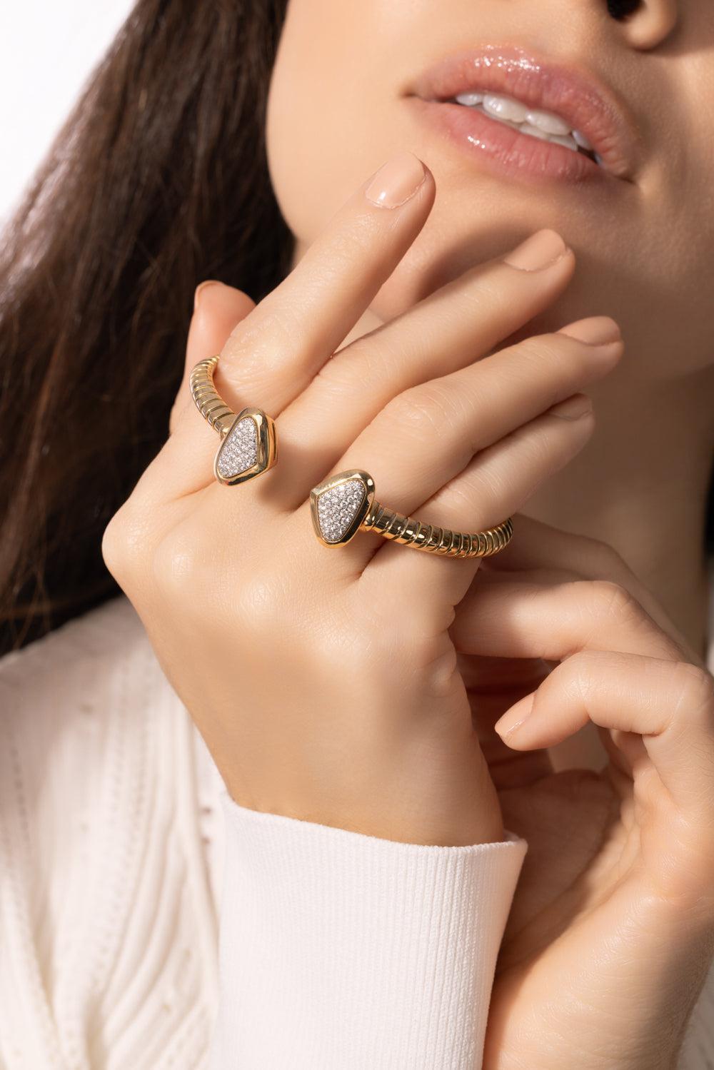 Trisolina Big Castanga Diamond Bangle Bracelet-YELLOW GOLD-M-JEWELRYFINE JEWELBRACELET O-MARINA B