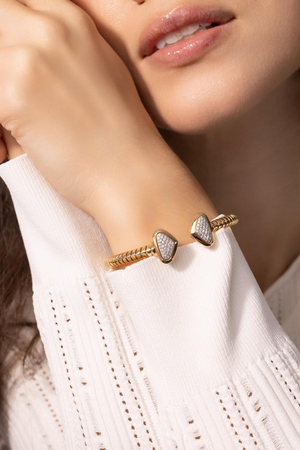 Trisolina Big Castanga Diamond Bangle Bracelet-YELLOW GOLD-M-JEWELRYFINE JEWELBRACELET O-MARINA B