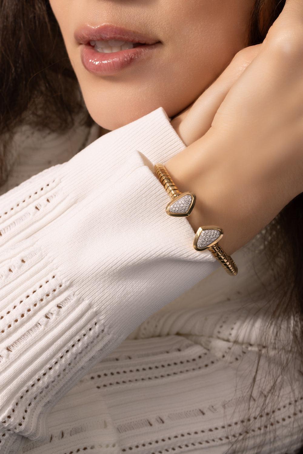 Trisolina Big Castanga Diamond Bangle Bracelet-YELLOW GOLD-M-JEWELRYFINE JEWELBRACELET O-MARINA B