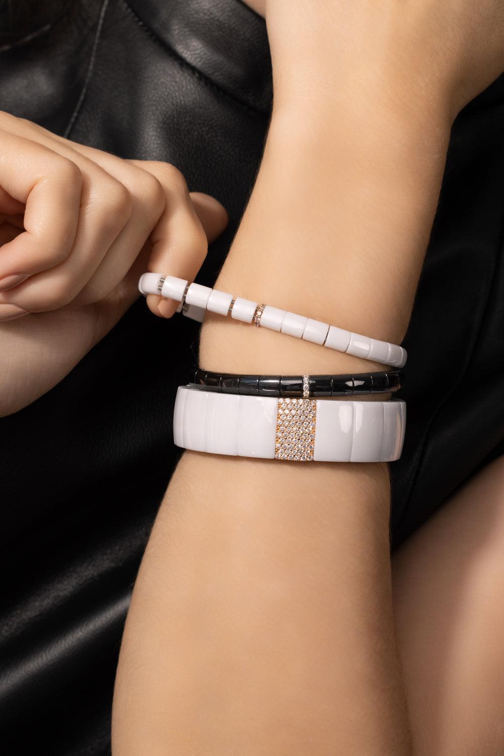 White Ceramic Champagne Diamond Pura Bracelet-ROSE GOLD-JEWELRYFINE JEWELBRACELET O-ROBERTO DEMEGLIO