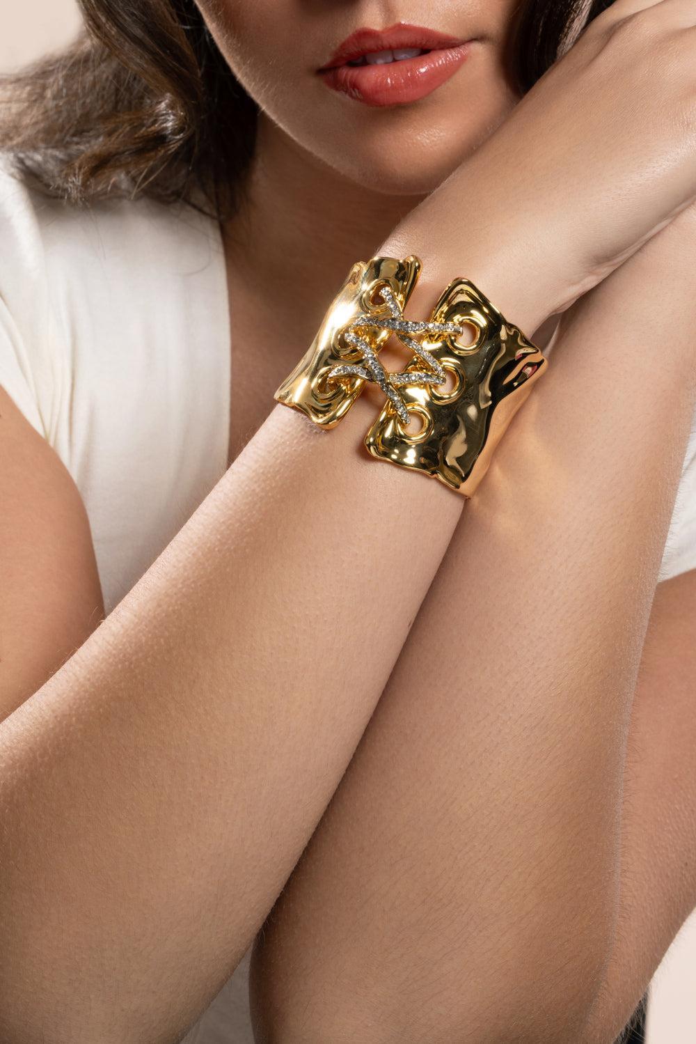 Crystal Lace Up Solanales Cuff Braclet-YELLOW-JEWELRYBOUTIQUEBRACELET O-ALEXIS BITTAR